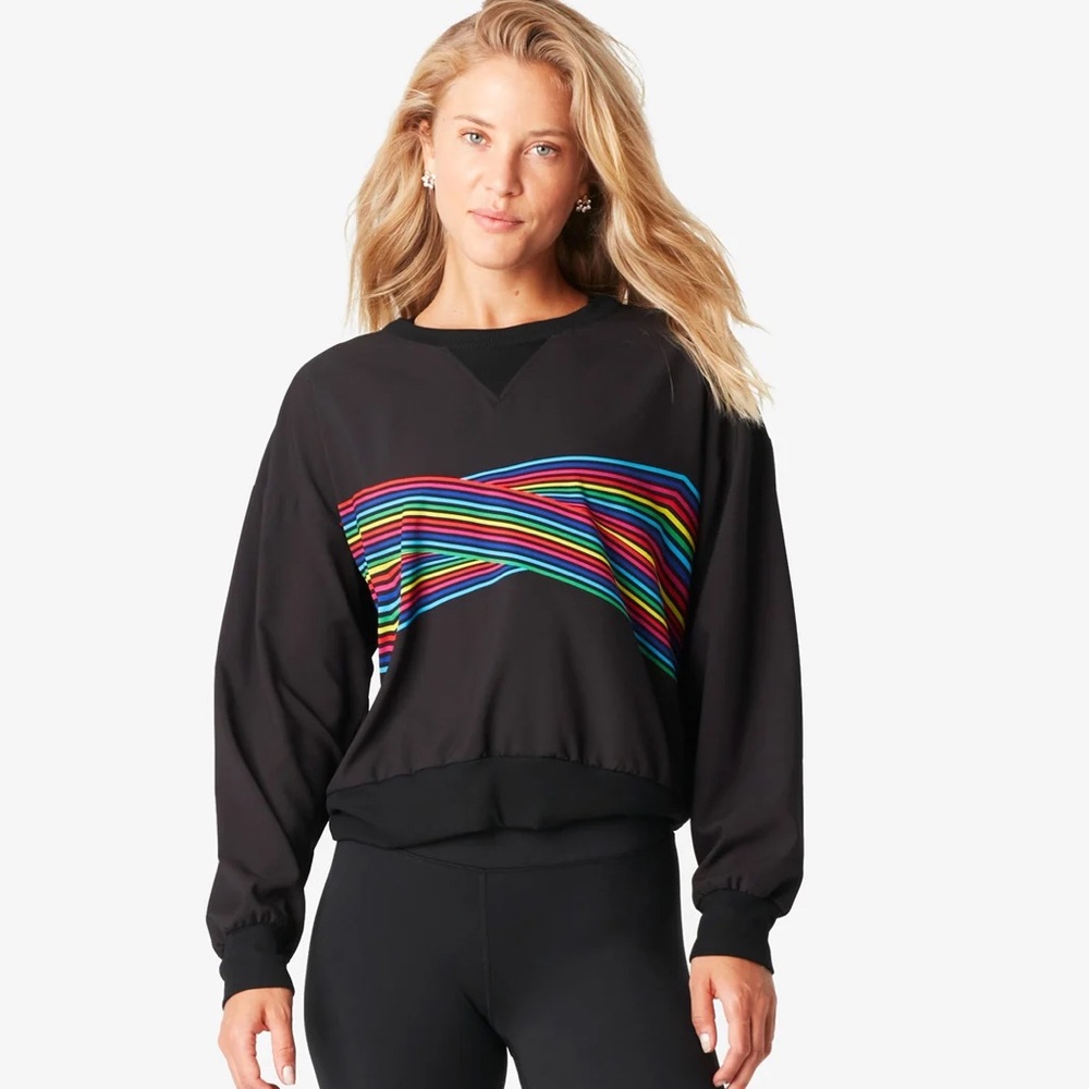 Terez Vision Rainbow Stripe Windbreaker Pullover Top Size XL